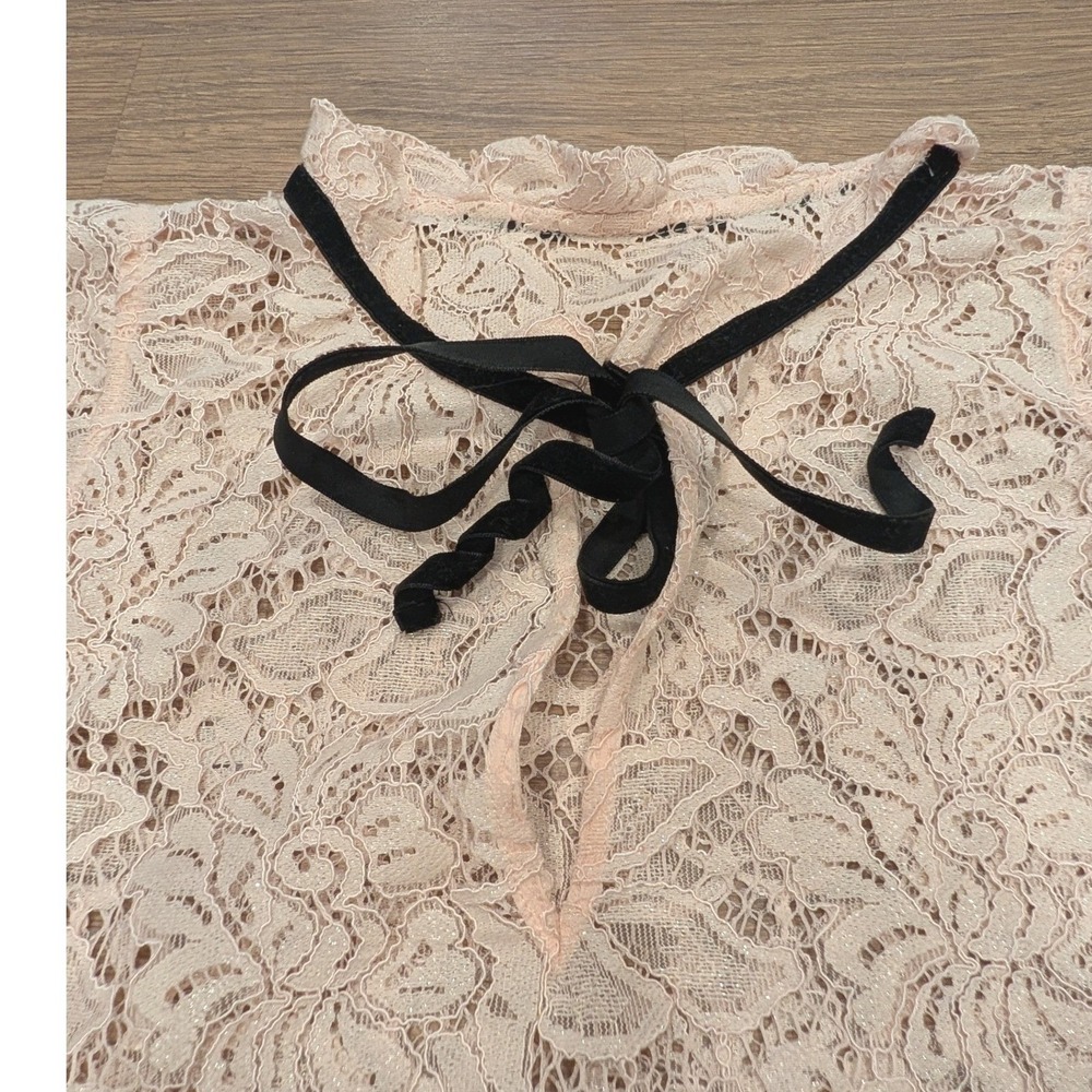 Soft Blush Pink Romantic Lace Top w/Bow | Coquette Balletcore Vibes size S/M - Picture 6 of 7